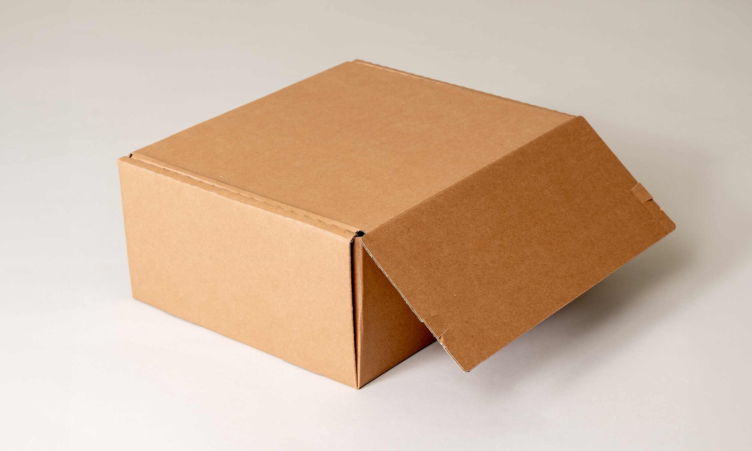E-commerce box made from brown corrugated cardboard