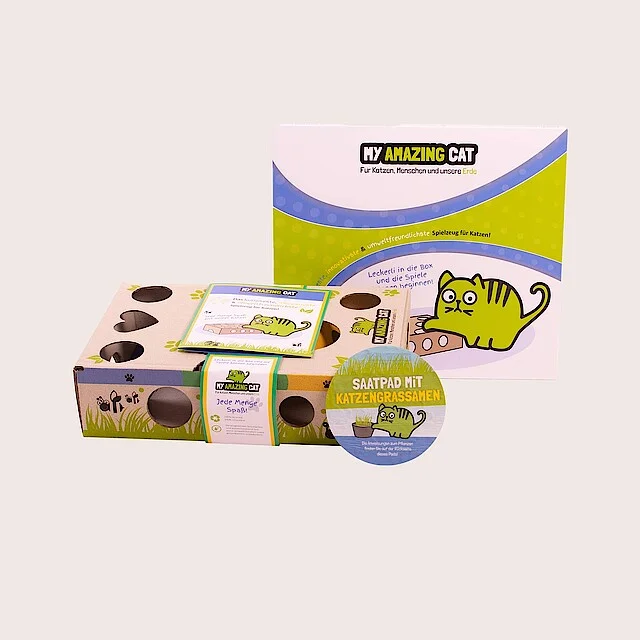 Grass corrugated cardboard packaging for cat toys