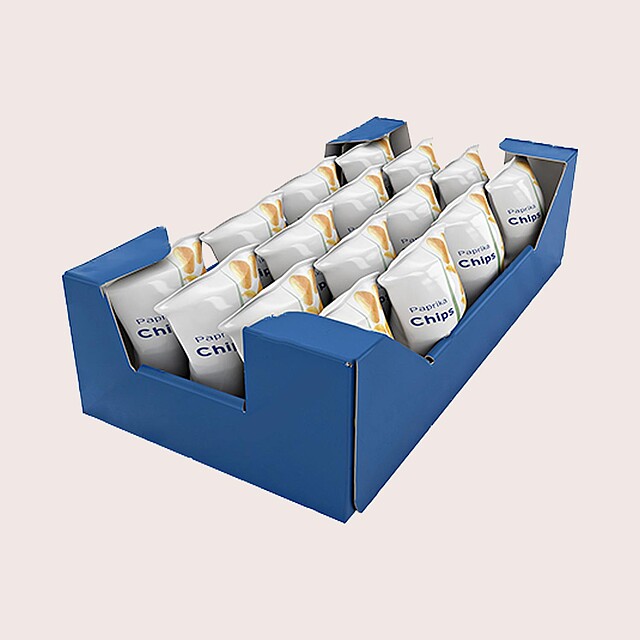 Kartons für Snacks: Chips in handelsgerechten Regalverpackungen