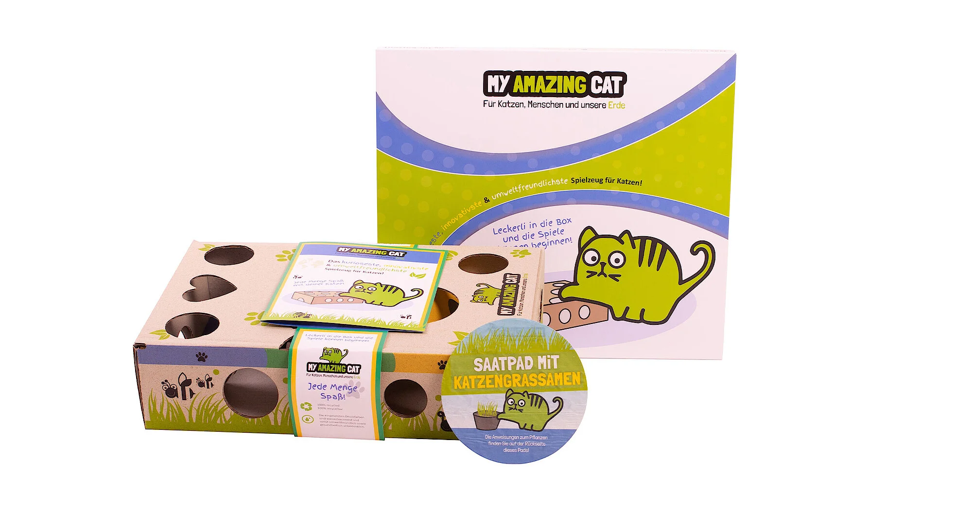 Sustainable cat play boxes from grass corrugated cardboard for My