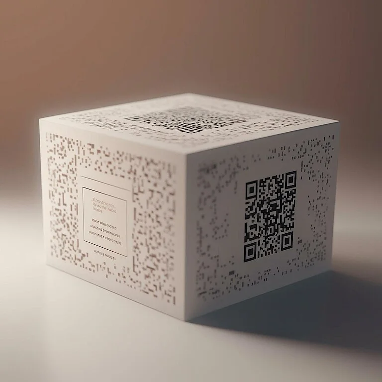 White packaging with a QR code on the side