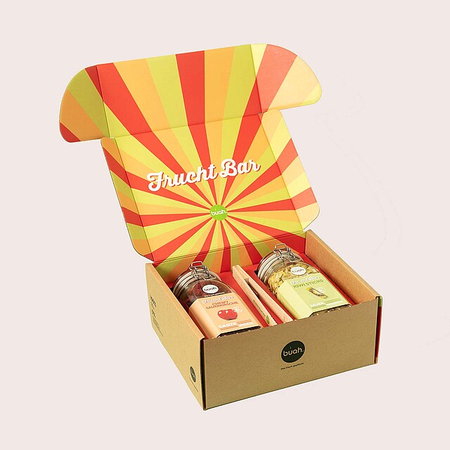 E-commerce box with colourful internal printing