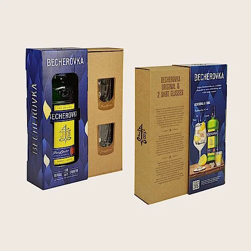 Nápojové obaly na likér a merchandising