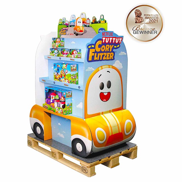 Floor displays for educational toys "Tut Tut Cory Flitzer" by VTech